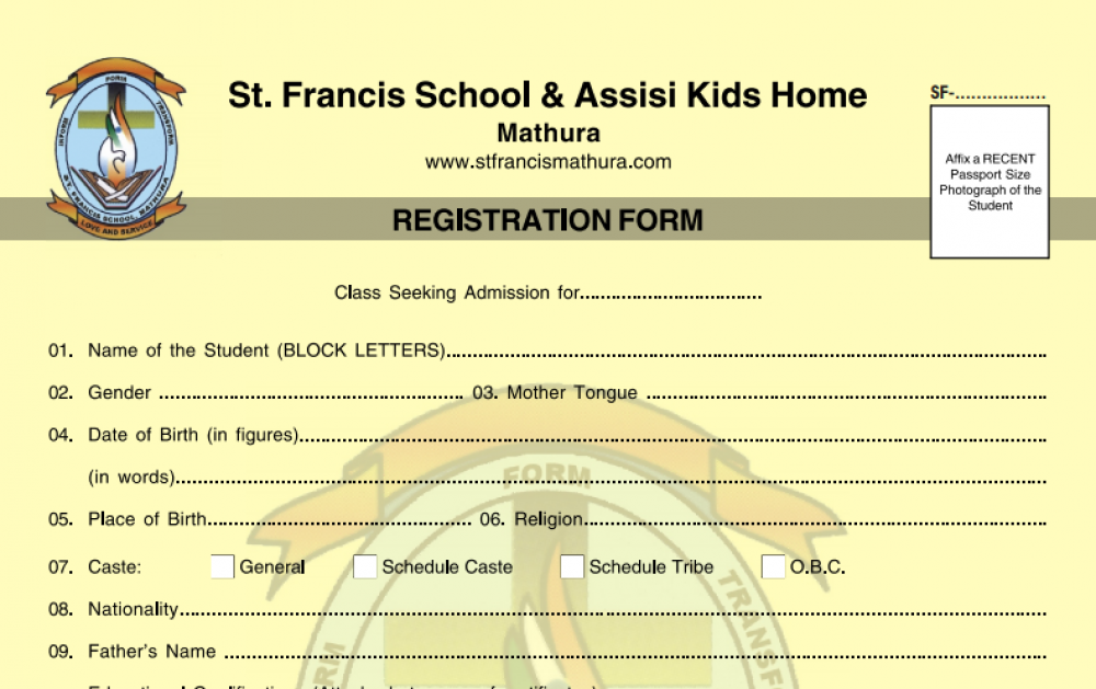 Admission Details St. Francis School Navada, Mathura [SFS] for year