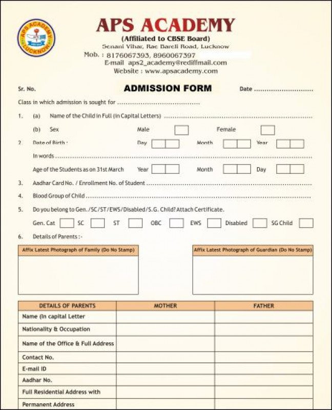 Admission Details APS Academy, Lucknow (UP) for year 20242025