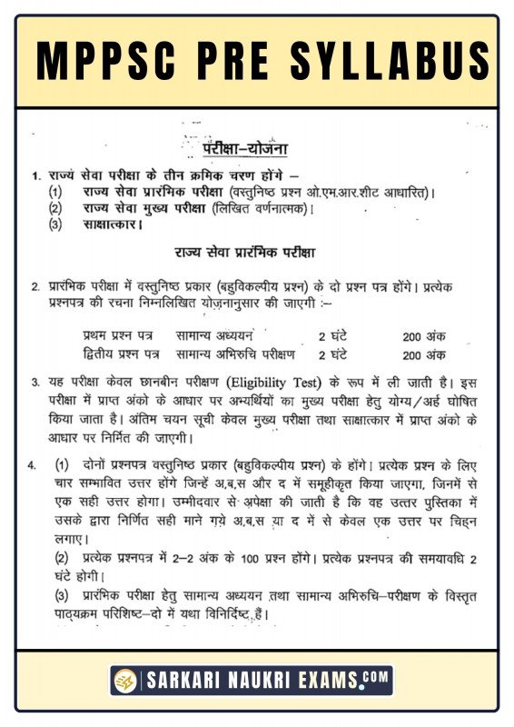 MPPSC Syllabus 2024 in Hindi PDF Download Pre & Mains Exam Pattern