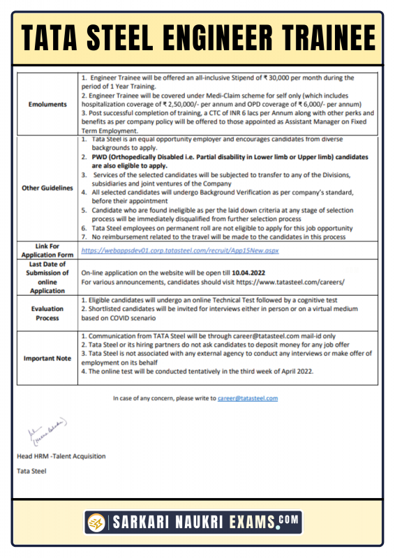 Tata Steel Aspiring Engineers Program (AEP) Result 2022 Merit List