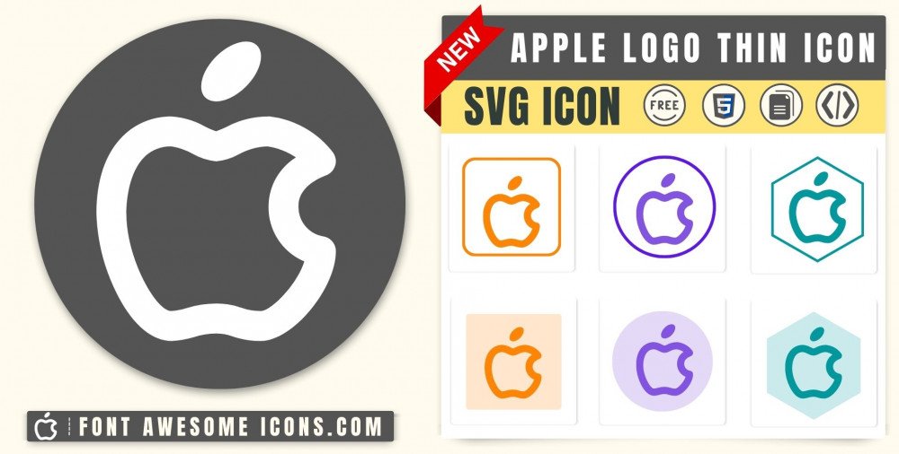 Apple Logo Thin Icon SVG Code — Download Path / HTML