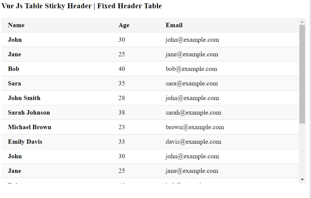 Vue Table Sticky Header | Fixed Header Table - Css Example