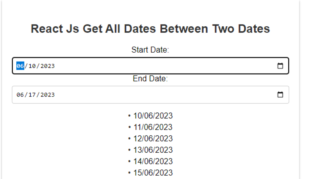 React Js Get All Dates Between Two Dates 