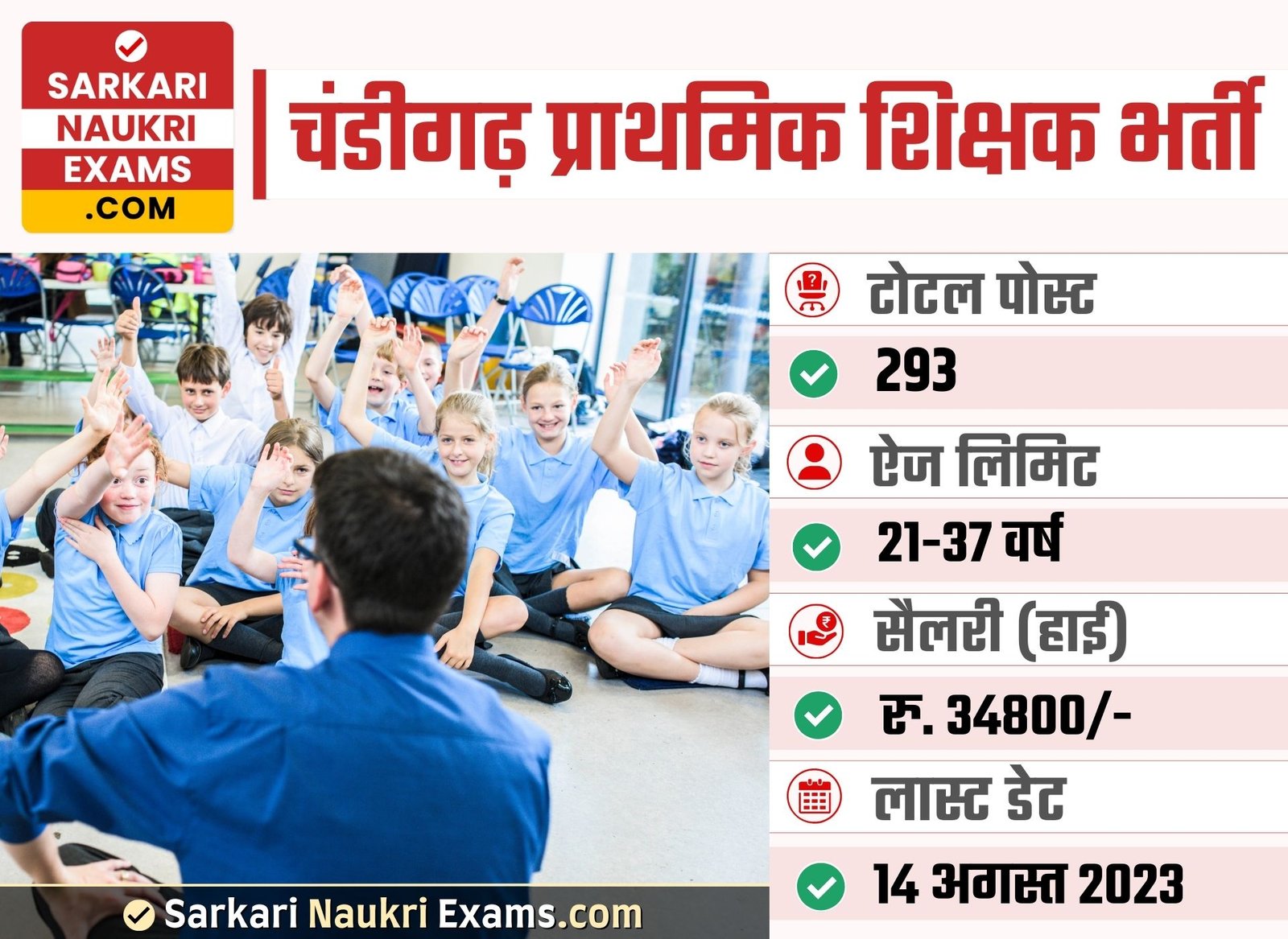 Chandigarh Primary Teacher Recruitment 2023 | Salary Upto 34800/- Online Form