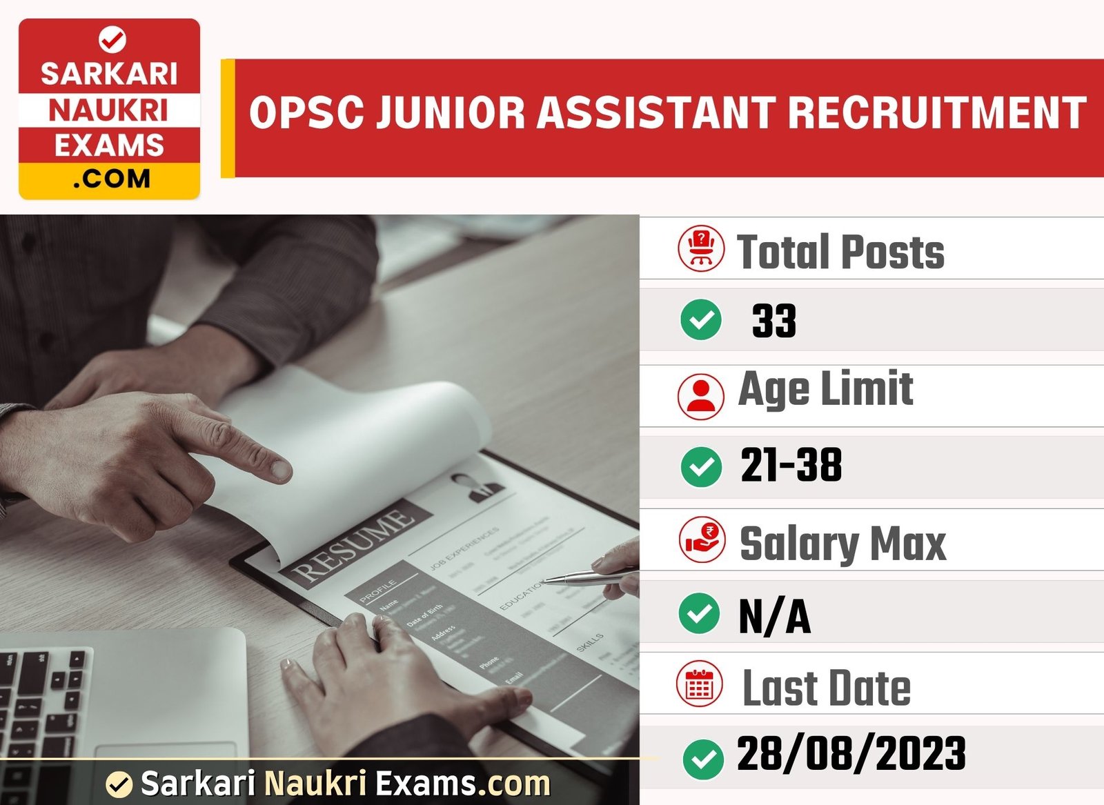 OPSC Junior Assistant Recruitment 2023 | 33 Post Apply Online 