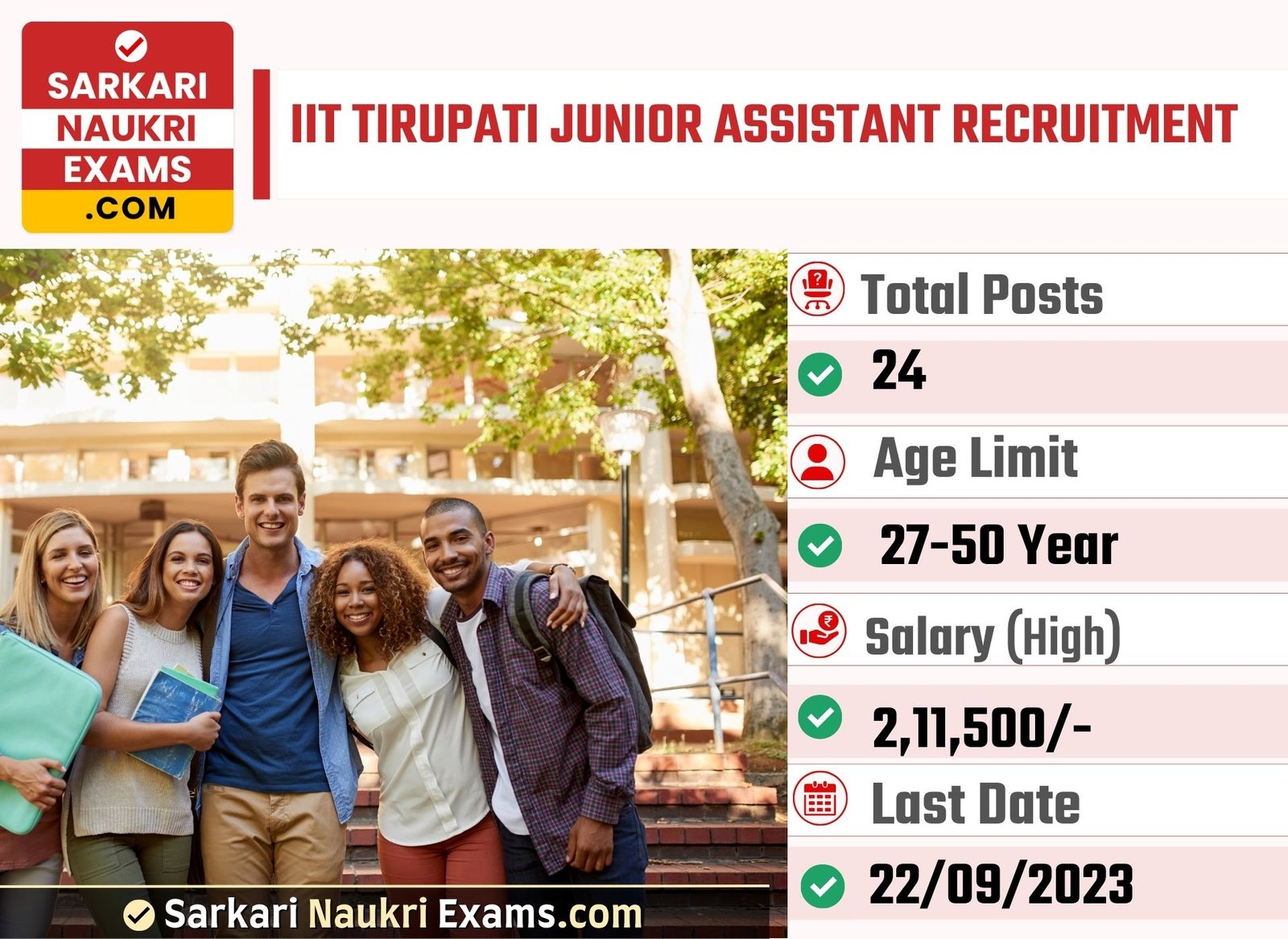 IIT Tirupati Junior Assistant Recruitment 2023 | Salary Upto 2,11,500/- Online Form