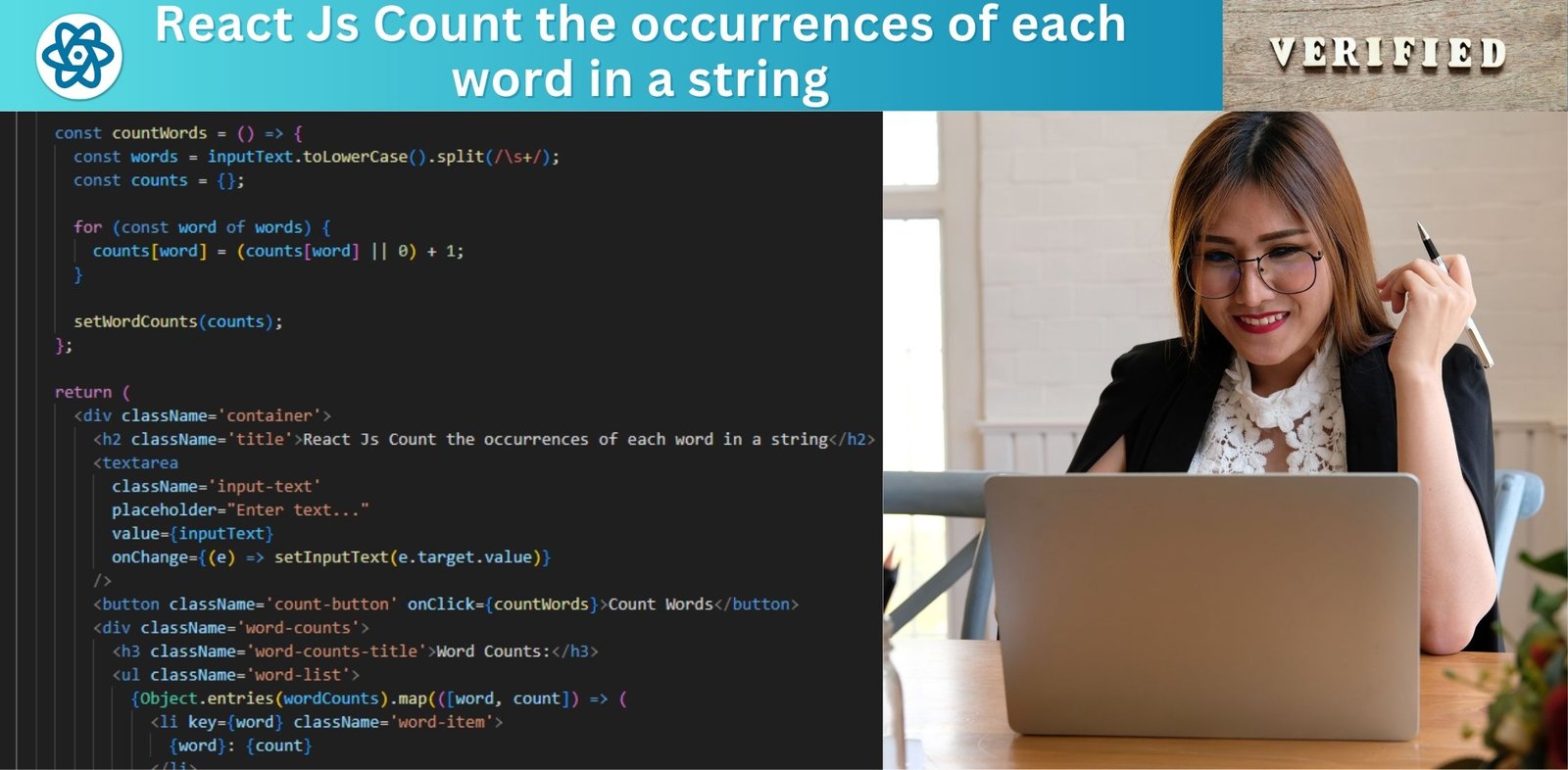 React Js Count the occurrences of each word in a string