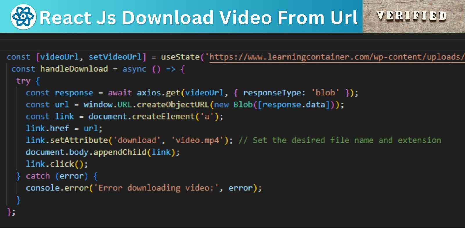 React Js Download Video From Url | Link