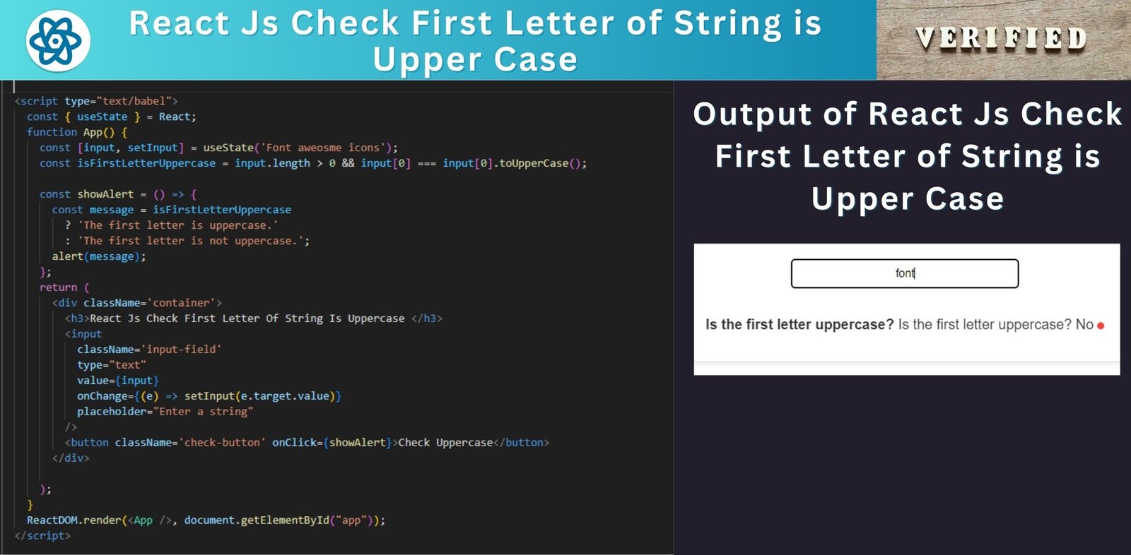 React Js Check First Letter of String is Uppercase