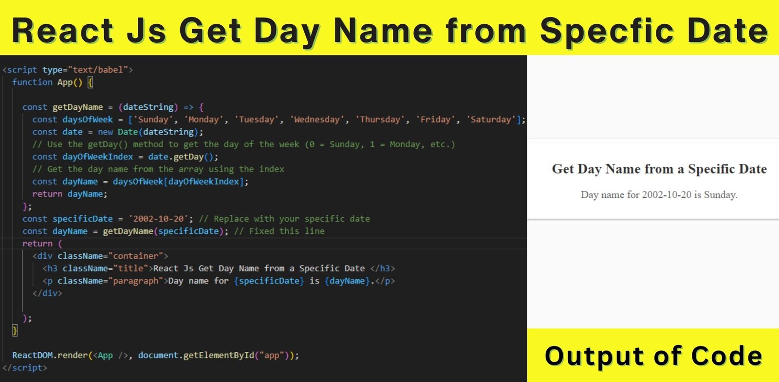 React Js Get Day Name from a Specific Date 
