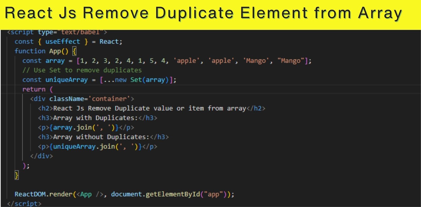 React Remove Duplicate from Array 