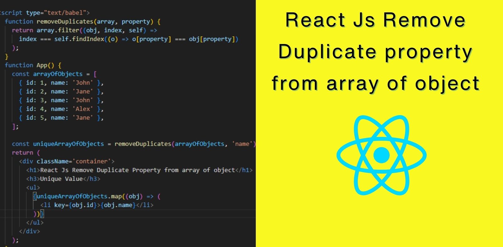 React Js Remove Duplicate property from array of object